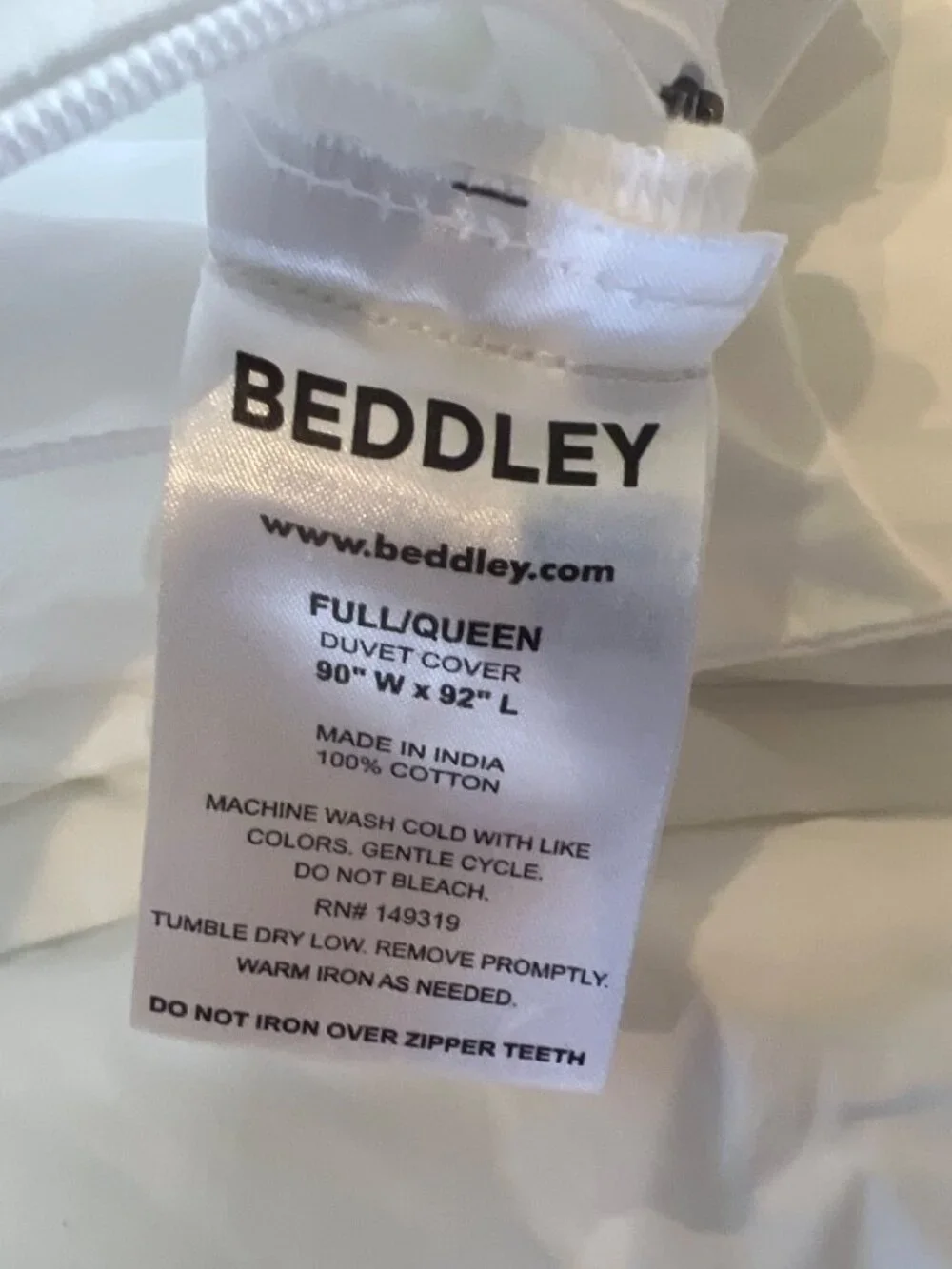 BEDDLEY white queen cotton duvet cover 3 sided zipper